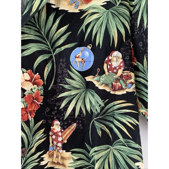 Vtg RJC Men's Made In Hawaii, Button Down Tropical Santa Shirt, Christmas Med - Picture 7 of 16